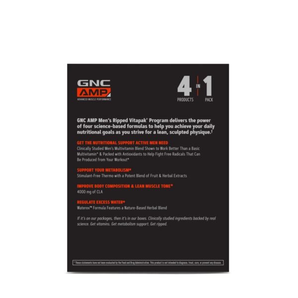 Gnc Amp Men's Ripped Vitapak Complex De Multivitamine Pentru Barbati- Non Stimulant, 30 Pachetele - imagine 2