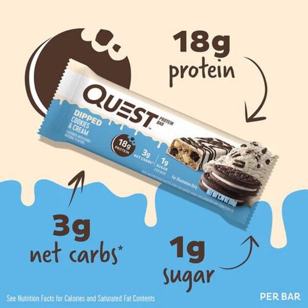 Quest Dipped Protein Bar, Baton Proteic Cu Aroma De Biscuiti Cu Crema, 50 G - imagine 2