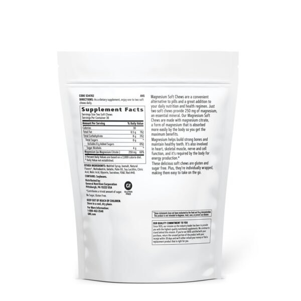 Gnc Magnesium 250 Mg, Magneziu, Cu Aroma Naturala De Capsuni, 60 Caramele - imagine 2