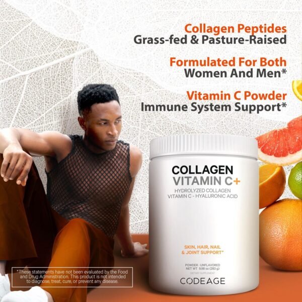 Codeage Collagen Vitamin C+, Colagen Hidrolizat Cu Vitamina C Si Acid Hialuronic, 283 G - imagine 5