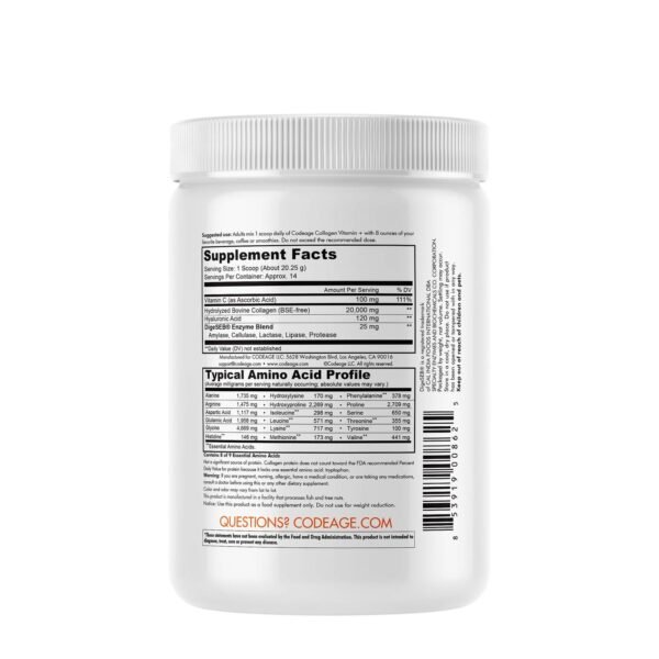 Codeage Collagen Vitamin C+, Colagen Hidrolizat Cu Vitamina C Si Acid Hialuronic, 283 G - imagine 2