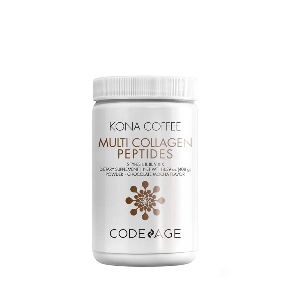 Codeage Kona Coffee Multi Collagen – 5 Types Collagen Peptides, Colagen Hidrolizat Din 5 Surse Sub Forma De