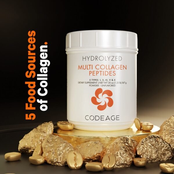 Codeage Hydrolyzed Multi Collagen - 5 Types Collagen Peptides, Colagen Hidrolizat Din 5 Surse Sub Forma De Peptide, Fara Aroma, 567 G - imagine 8