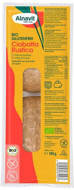 Ciabatta rustica fara gluten, precoapta, bio, 180g,