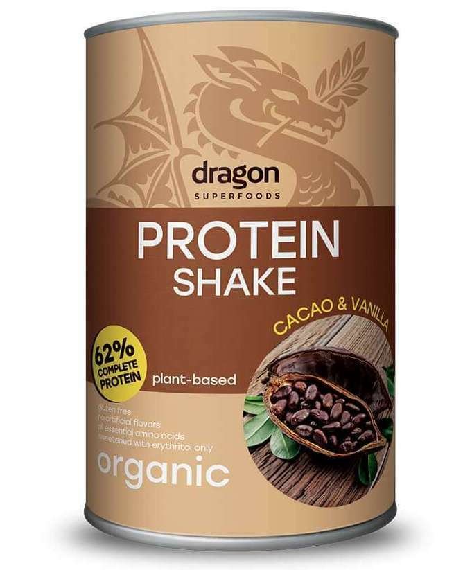 Shake proteic cacao si vanilie bio 500g Dragon Superfoods