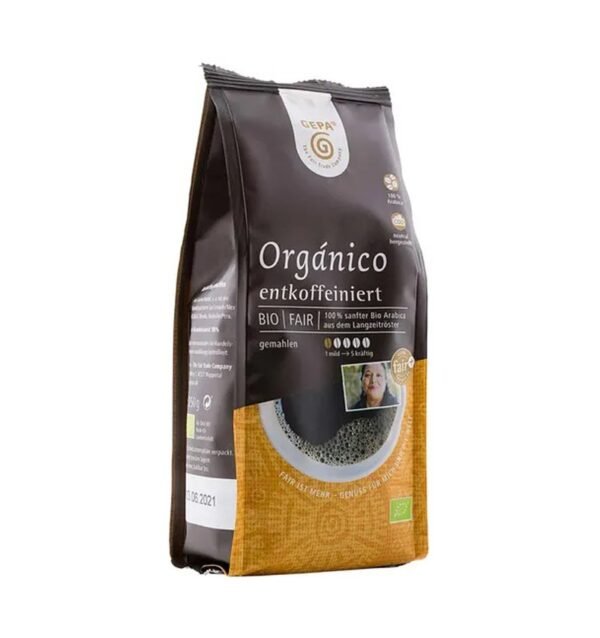 Cafea bio si fairtrade macinata Organico, decofeinizata,