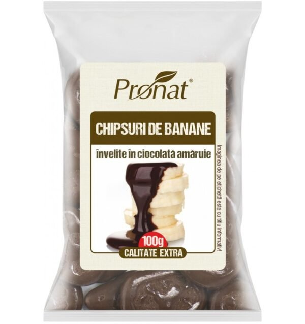 Chipsuri de banane invelite in ciocolata amaruie,