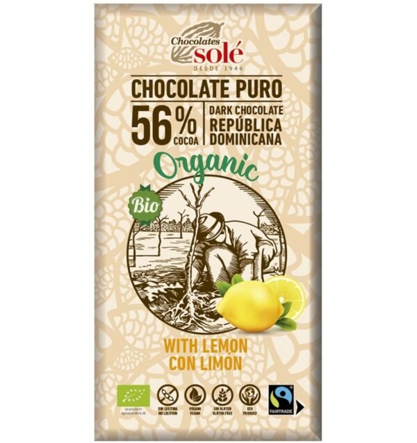 Ciocolata bio cu lamaie 56% cacao, 100g