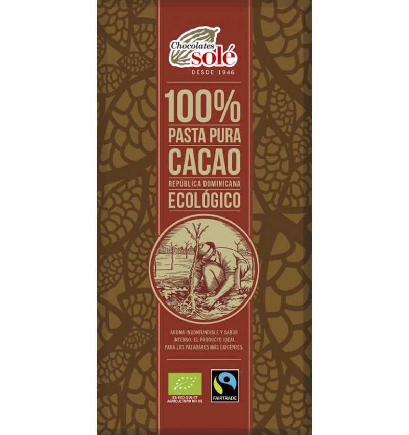 Ciocolata neagra bio 100% cacao, 90g