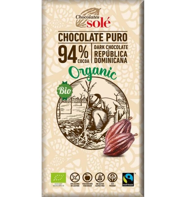 Ciocolata neagra bio si fairtrade 94% cacao,