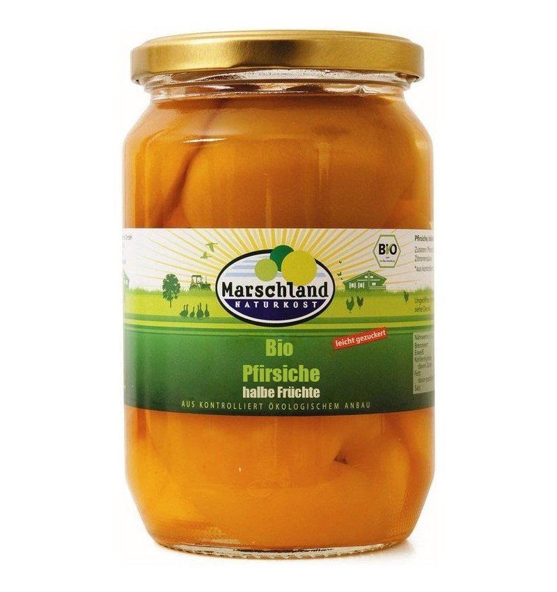 Compot bio de piersici jumatati, 680g /