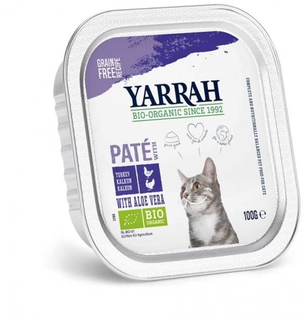 Hrana umeda bio pentru pisici, pate cu carne de pui si curcan