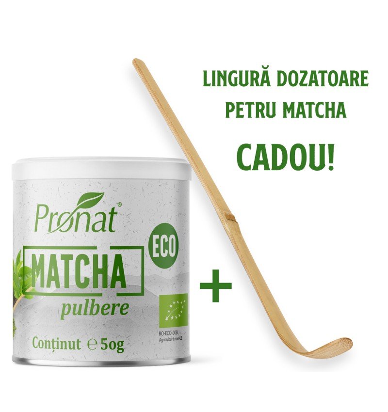 Matcha bio pulbere, 50g Pronat + lingura dozatoare