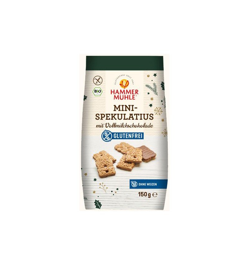 Mini biscuiti Spekulatius bio glazurati cu ciocolata cu lapte, fara