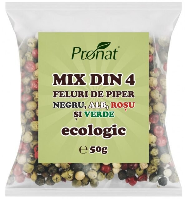 Mix din 4 feluri de piper bio negru, alb, rosu