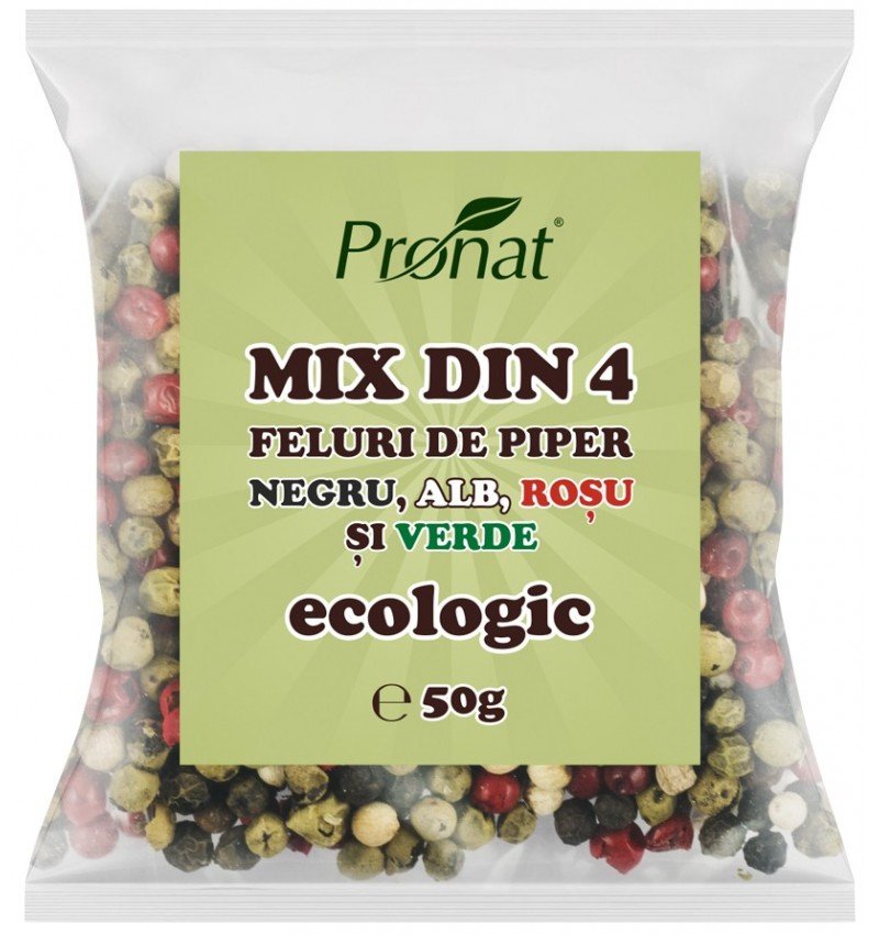 Mix din 4 feluri de piper bio negru, alb, rosu