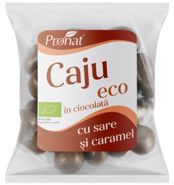 Nuci caju bio glazurate in ciocolata cu lapte cu aroma de