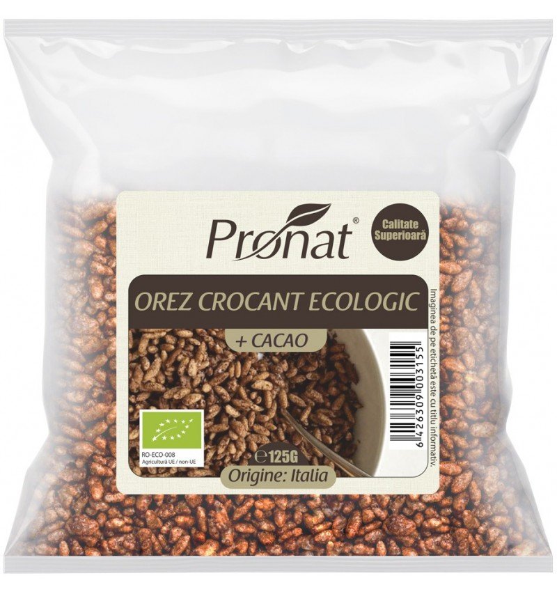 Orez expandat crocant cu cacao, bio