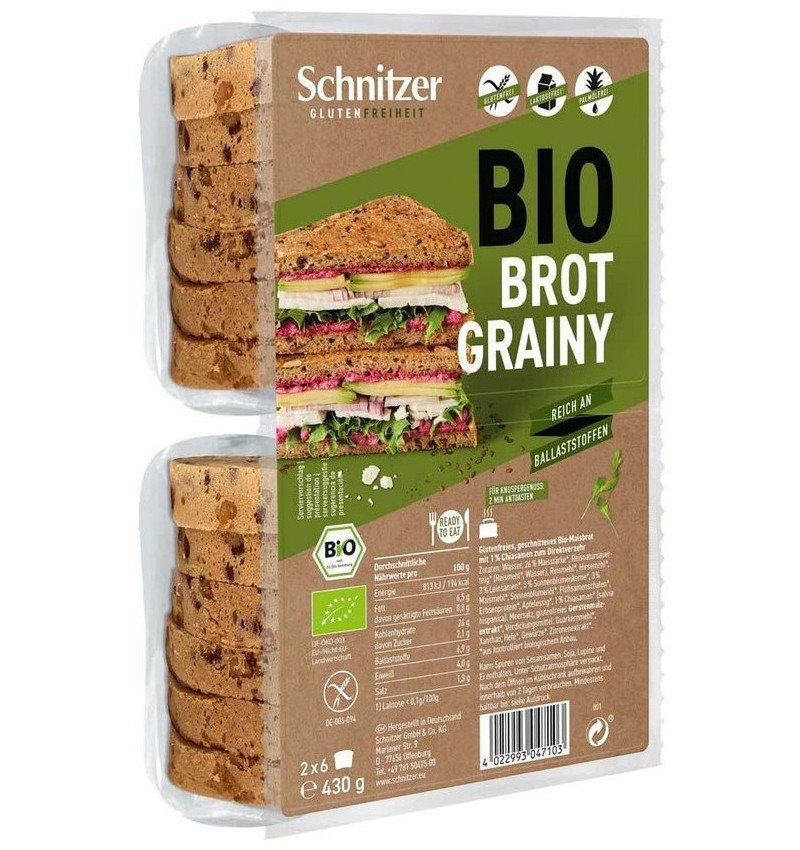 Paine toast bio fara gluten, cu seminte de chia, 430g