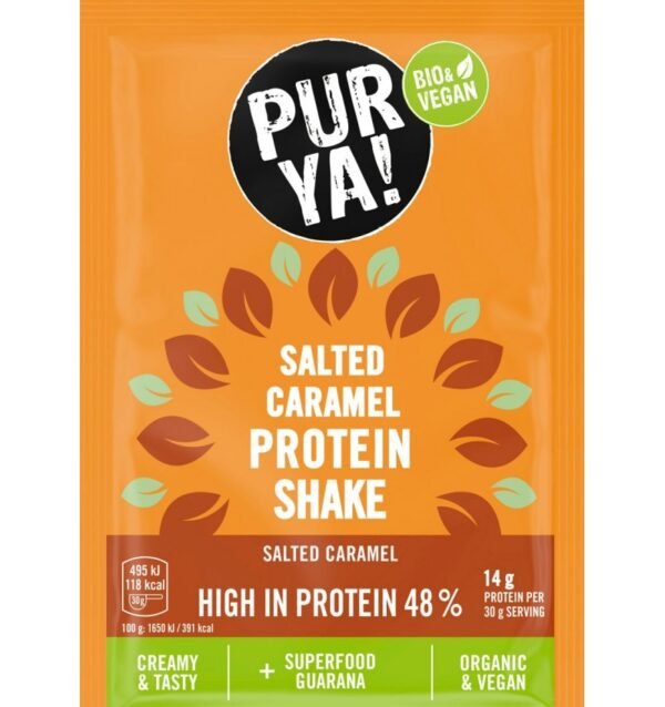 Pulbere bio pentru shake proteic cu caramel sarat, 48% proteina,