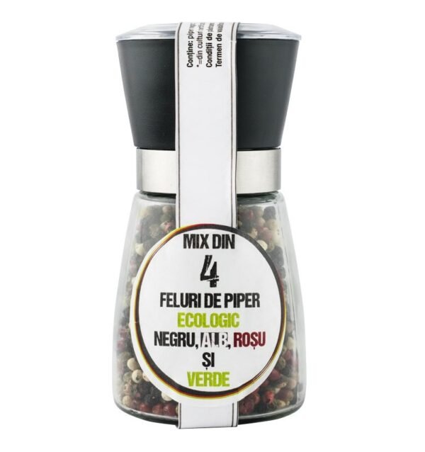 Rasnita refolosibila cu 90g Mix din 4 feluri de piper bio negru,