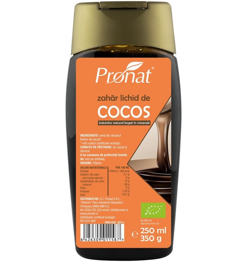 Zahar lichid de cocos, bio, 250ml /